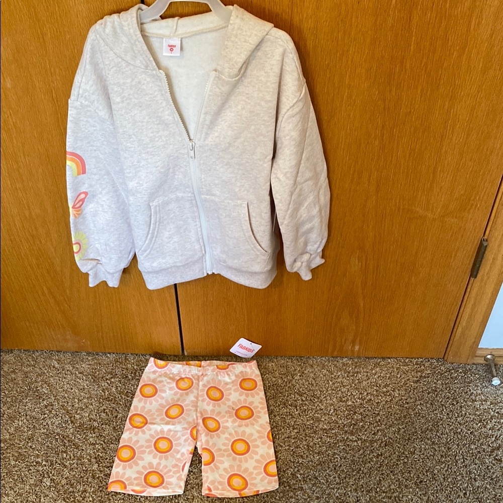 FabKids Cream Hoodie and Orange Shorts Set
